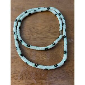 VTG Seed Bead Necklace Long Rope Floral Handwoven 40” Boho Statement Layering
